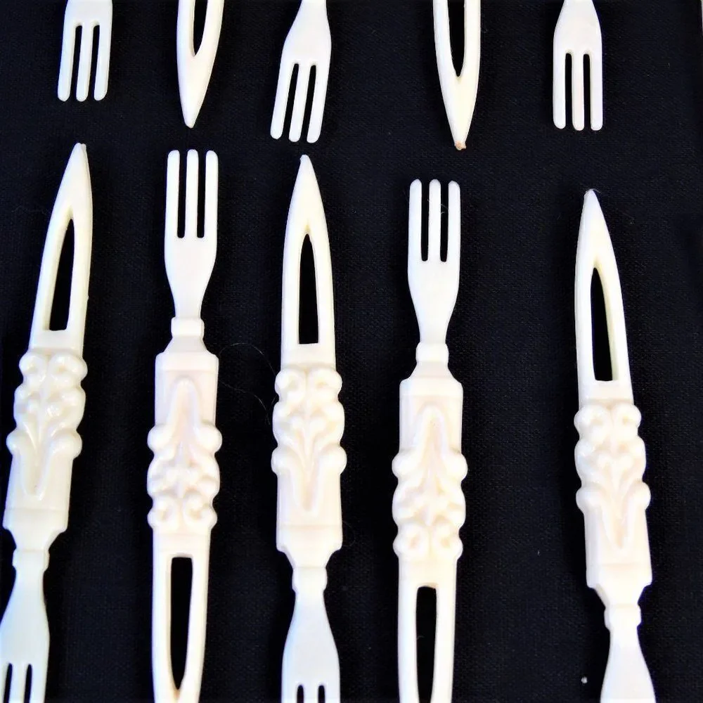 12 Vintage Mock Ivory Party Forks